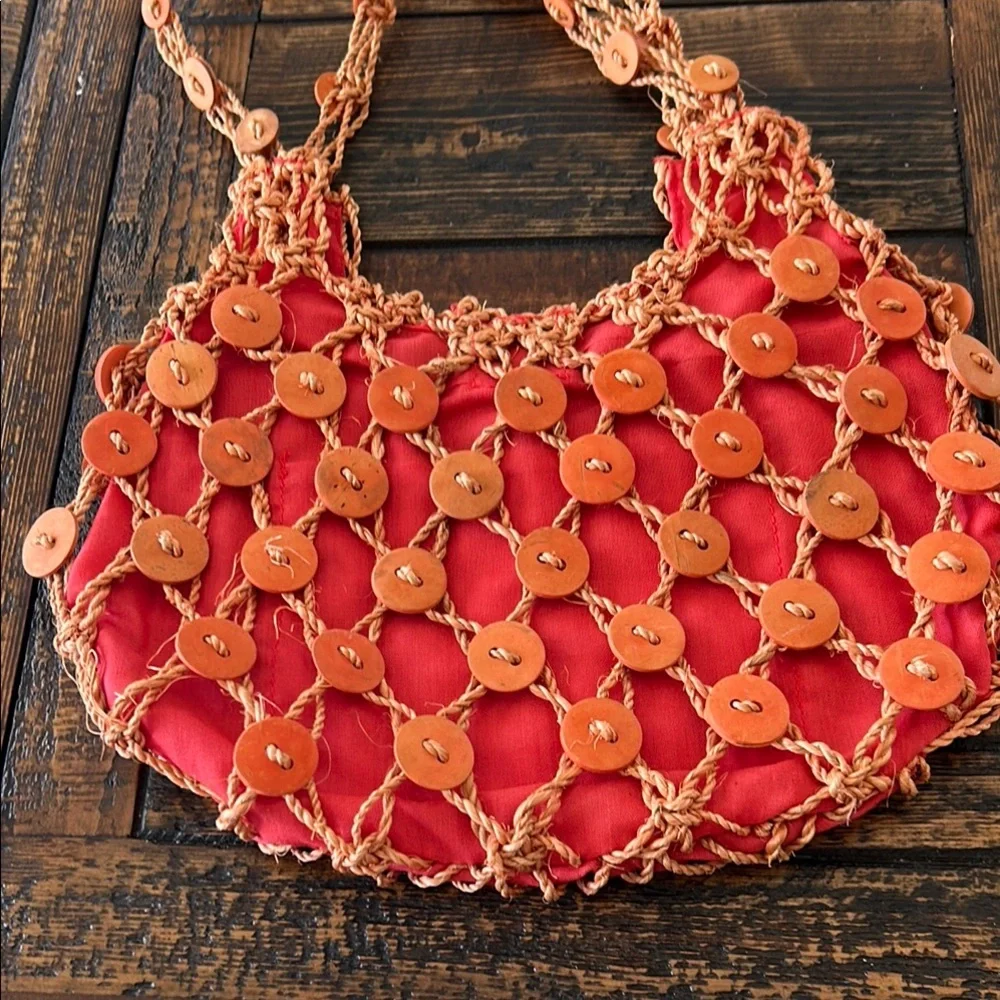 Orange Bohemian Shoulder Bag with Intricate Design